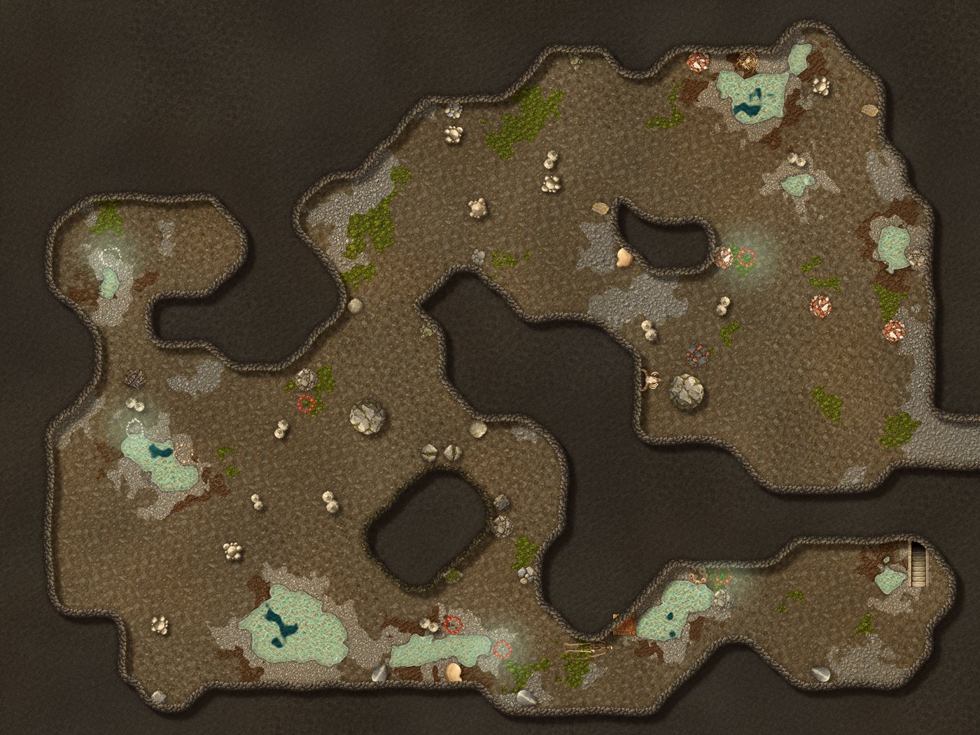 Winding cave with pools of water