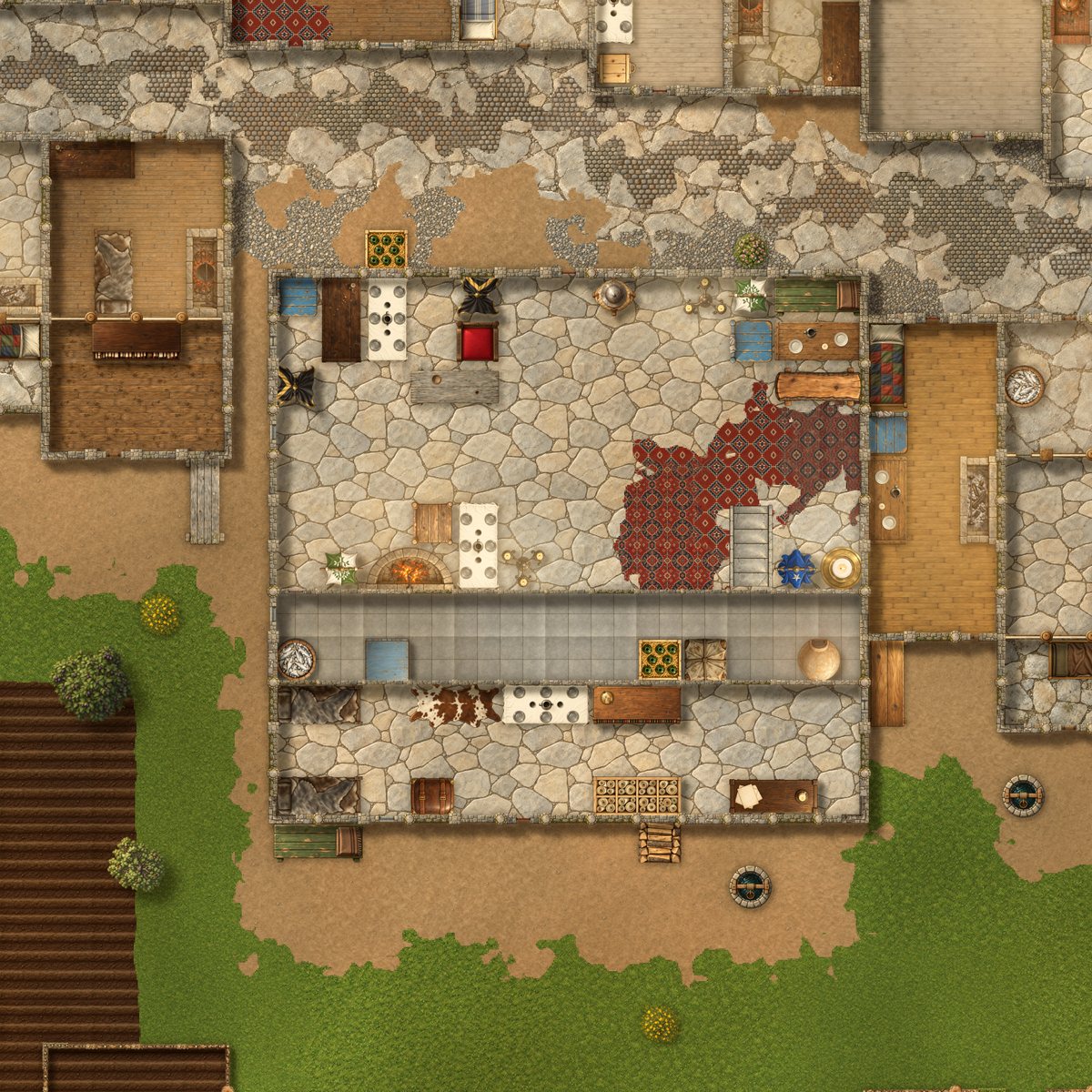 Manor house interior with rooms, furniture and partition walls