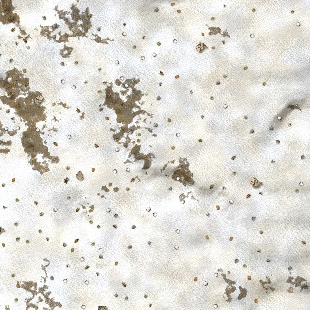 Snowfield broken by rocky ribs and boulders